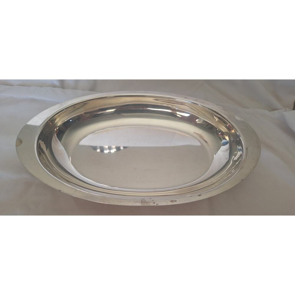 Vintage silverplate oval serving bowl with handles- 11"x7" mid-century tableware